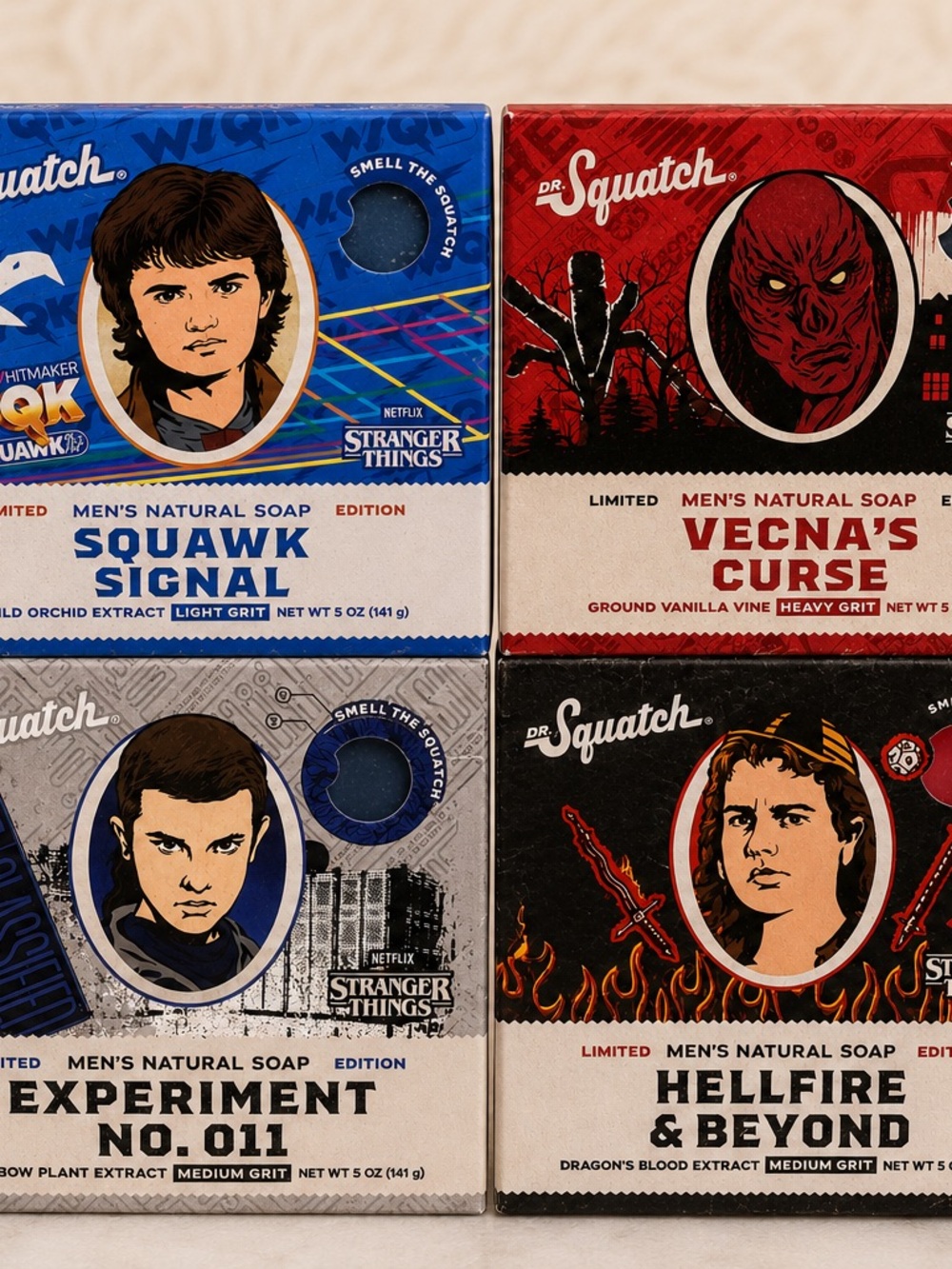 Dr. Squatch Stranger Things Collectible Soap Set - Red, Blue, Gray, Black